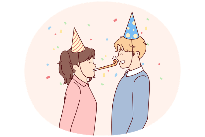 Girl uses tongue whistle to wish boyfriend happy birthday during birthday party  Illustration