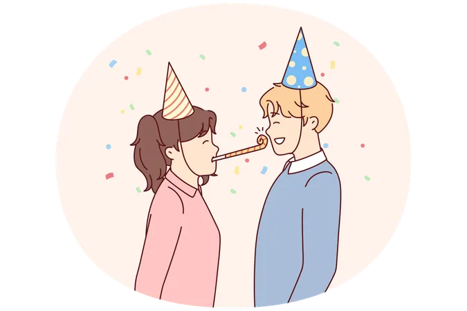 Girl uses tongue whistle to wish boyfriend happy birthday during birthday party  Illustration