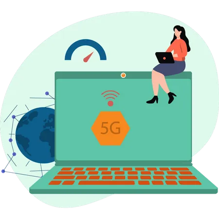 The Girl Is Using 5 G Network Illustration