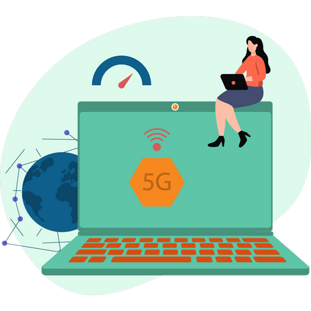 Girl using 5G network  Illustration