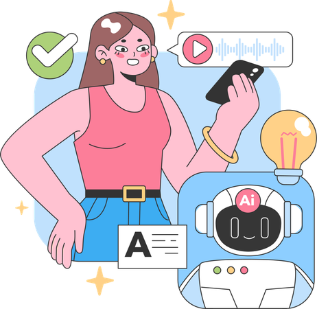 Girl using AI chatbot for queries  Illustration