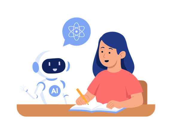 Girl Using AI In Education  Illustration