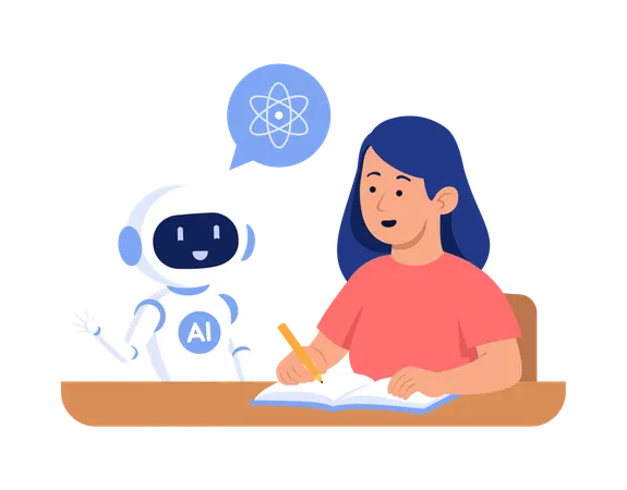 Girl Using AI In Education  Illustration