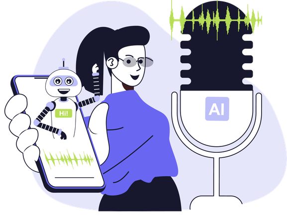 Girl using ai microphone  Illustration