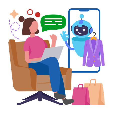 Girl using AI Shopping Assistant  Illustration