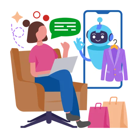 Girl using AI Shopping Assistant  Illustration