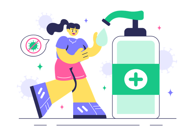 Girl using Antibacterial solution  Illustration