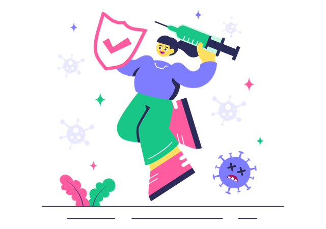 Girl using Antibacterial syringe  Illustration