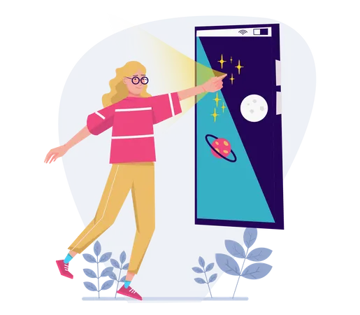 Girl using AR mobile app  Illustration