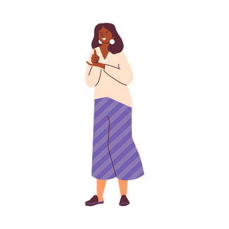 Girl using articulated gesture for conversation deafness people  Illustration
