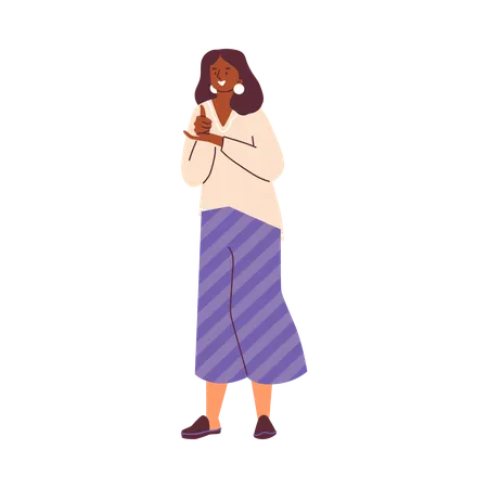 Girl using articulated gesture for conversation deafness people  Illustration