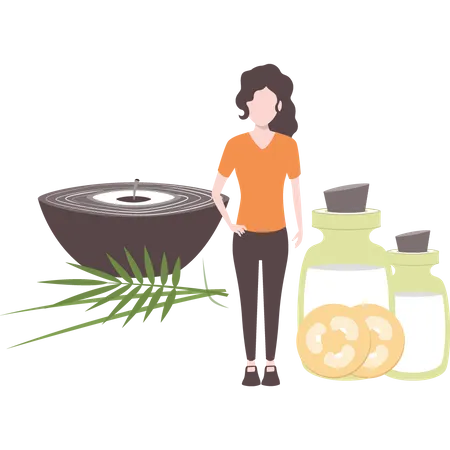 Girl using ayurvedic face products  Illustration