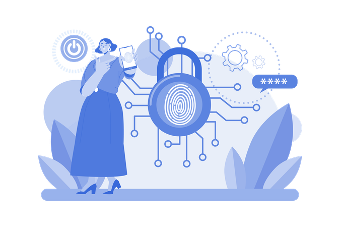 Girl using biometric security to unlock smartphone  Illustration