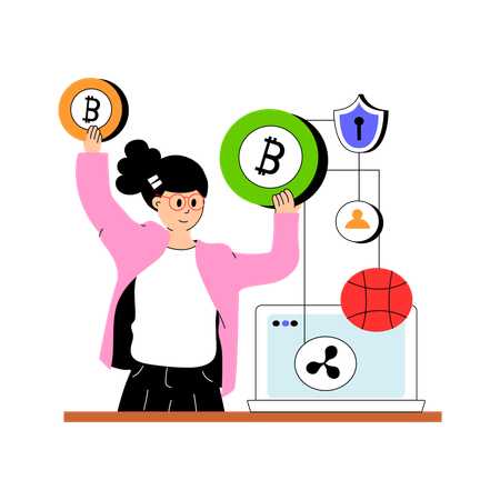 Girl using Bitcoin for security  Illustration