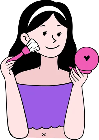 Make Up Beauty Cosmetics Concept Young Smiling Woman Cartoon Character Using Special Brush For Applying Face Powder For Looking Good And Fresh Vector Illustration Dermatology Cosmetology Illustration