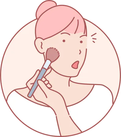 Girl Using Blush On Makeup  Illustration