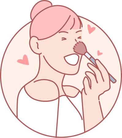 Girl Using Blush On Makeup  Illustration