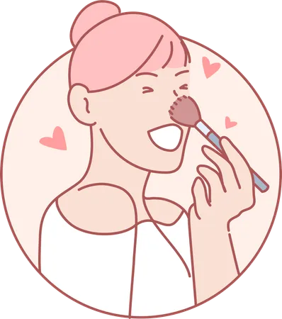 Girl Using Blush On Makeup  Illustration