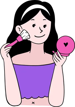 Girl Using Blush On Makeup  Illustration