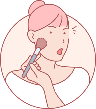 Girl Using Blush On Makeup  Illustration