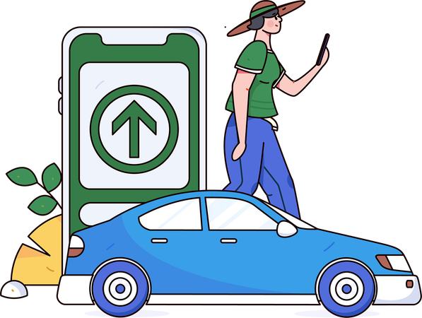 Girl using car service application find car  Illustration