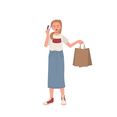 Girl using card payment for shopping  Illustration