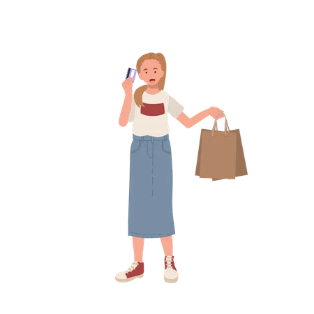 Girl using card payment for shopping  Illustration