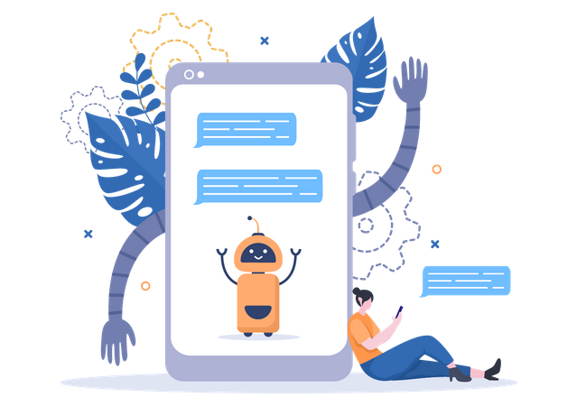 Girl using chatbot  Illustration