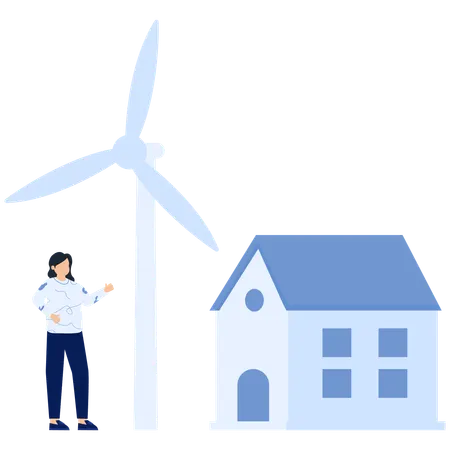 Girl using clean energy  Illustration