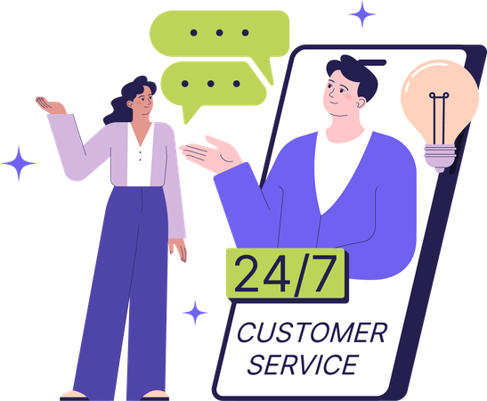 Girl using customer care service  Illustration