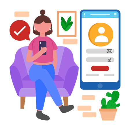 Girl using Customer Portal  Illustration