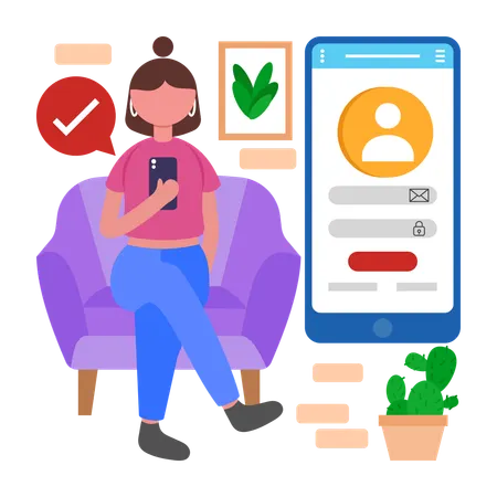 Girl using Customer Portal  Illustration