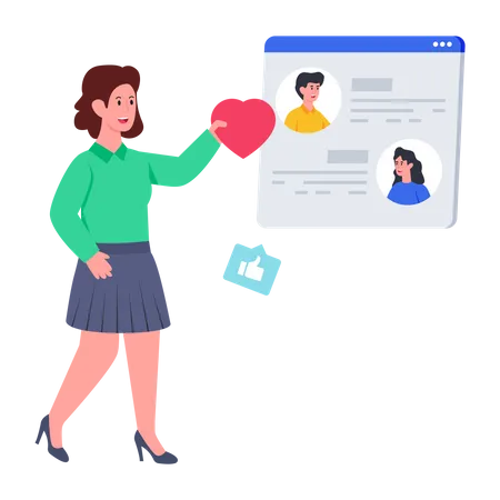 Girl using dating website Illustration