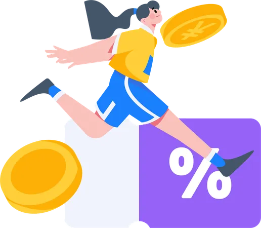 Girl using discount coupon during shopping  Illustration