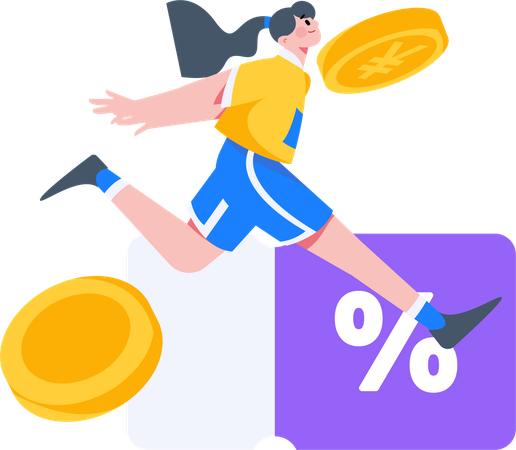 Girl using discount coupon during shopping  Illustration