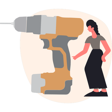 Girl  using drill machine tool  Illustration