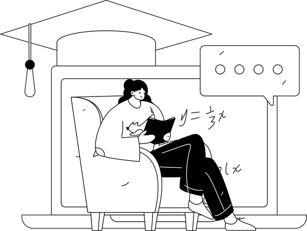 Girl using E Learning  Illustration