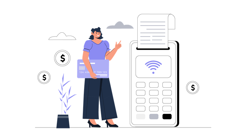 Girl using edc machine doing payment  Illustration