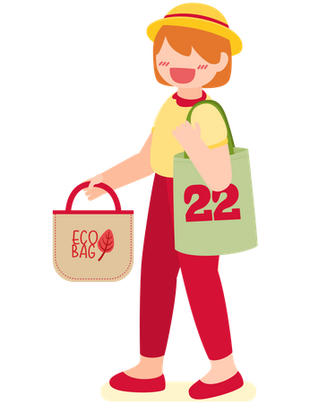 Girl using environment friendly bag Illustration
