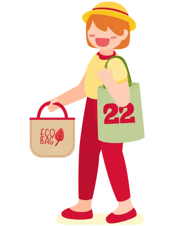 Girl using environment friendly bag  Illustration