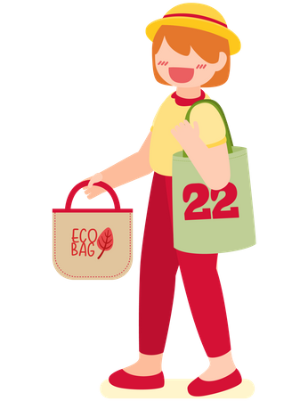 Girl using environment friendly bag  Illustration