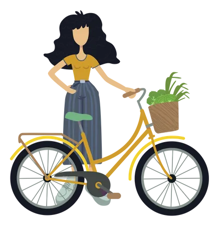 Girl using environment friendly bike  Illustration