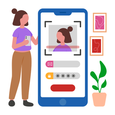 Girl using Face Lock  Illustration