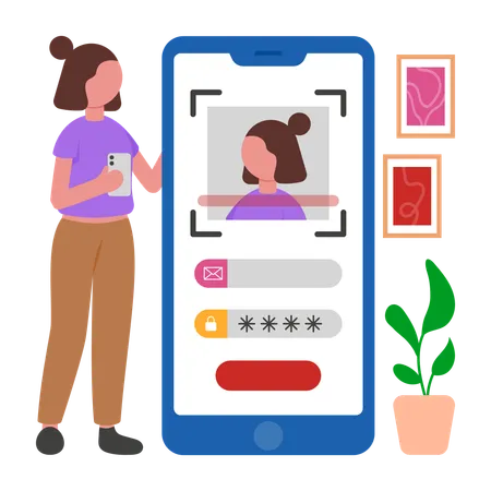 Girl using Face Lock  Illustration