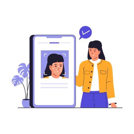 Girl using face lock on mobile phone  Illustration