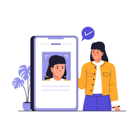 Girl using face lock on mobile phone  Illustration