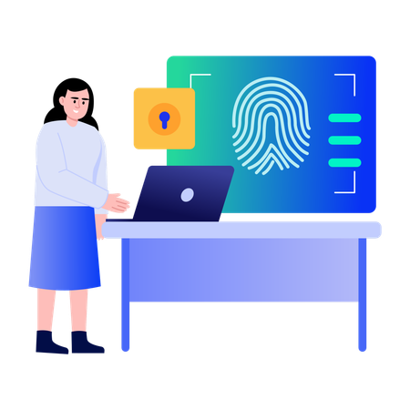 Girl using fingerprint scanner  Illustration