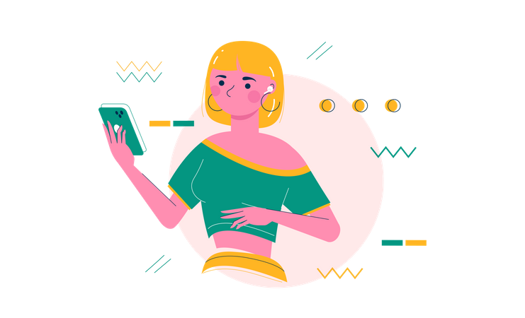 Girl communicating with phone device Illustration
