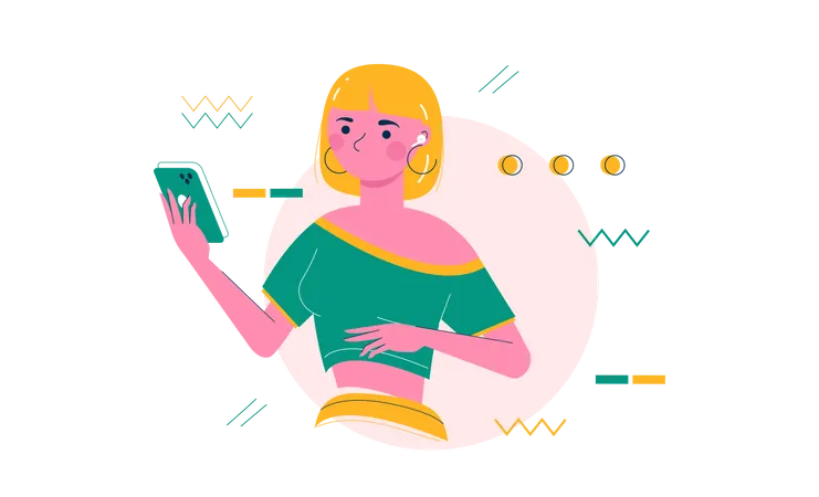 Girl communicating with phone device Illustration