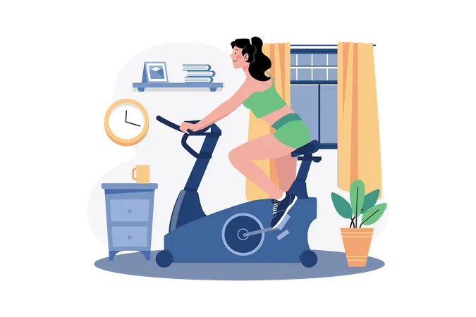 Girl using gym cycle  Illustration